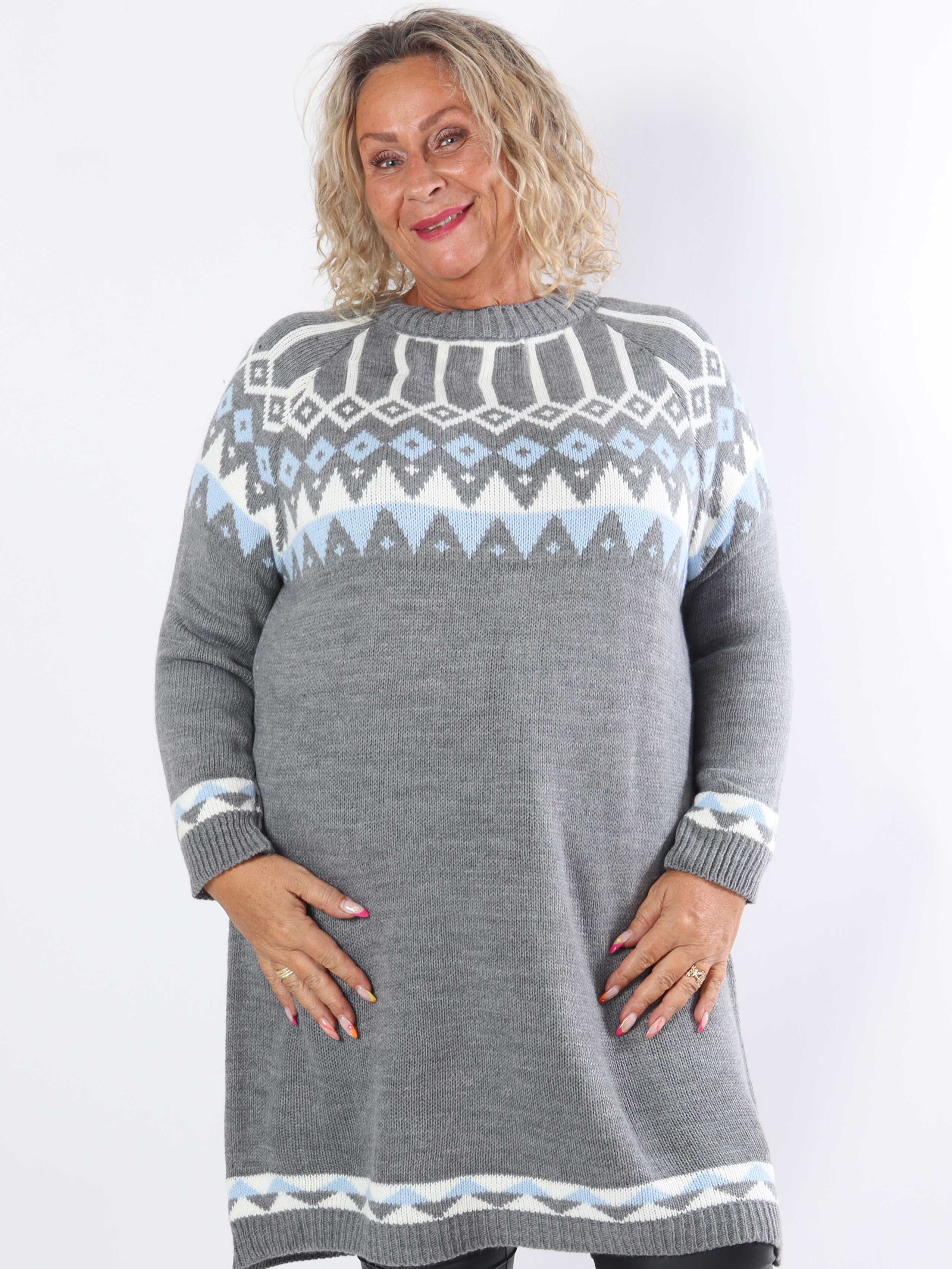 Viola - Strikkjole med flerfarvet mønster